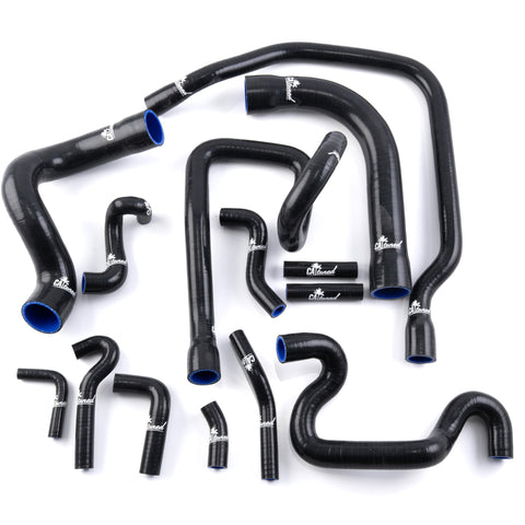 Silicone cooling hose kit for BMW E30 M42 in black or blue by CA Tuned