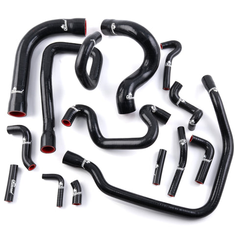 Silicone cooling hose kit for BMW E30 M42 in black or blue by CA Tuned