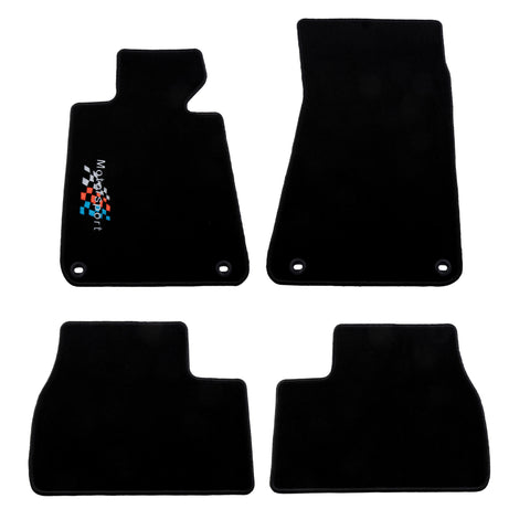CAtuned black motorsport floor mats for BMW E30 Coupe and Sedan – full set with heel pad